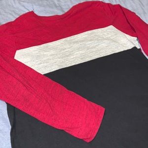Red, black and gray long sleeve shirt
